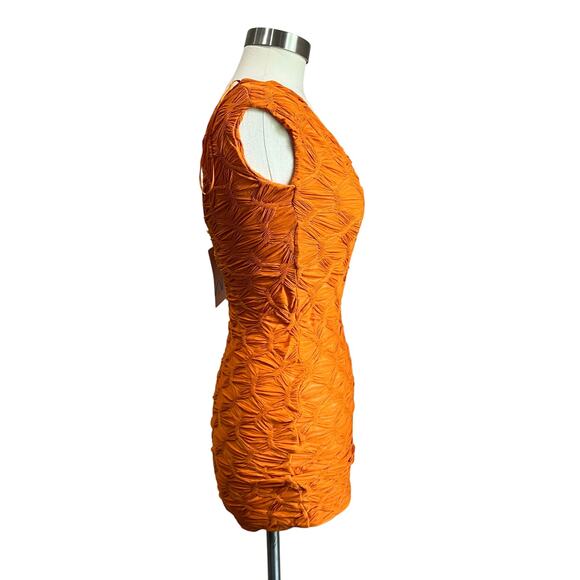 Zara Orange Textured V Neck Mini Dress Size Small - Picture 3 of 10